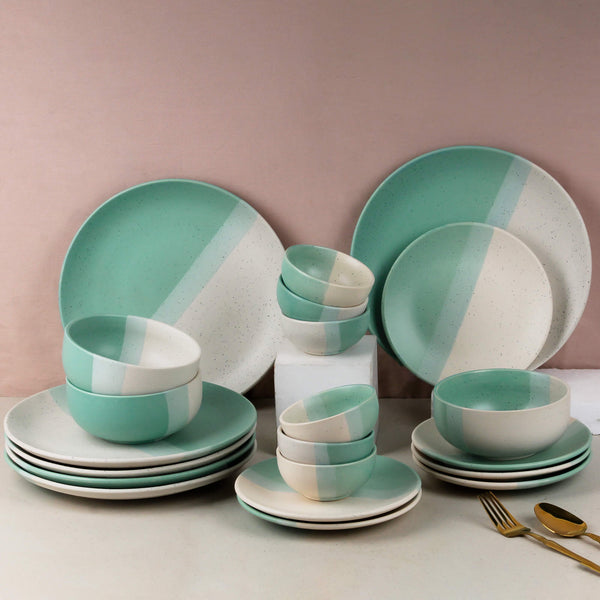 TT Green Matte 21-Piece Ceramic Dinner Set For 6
