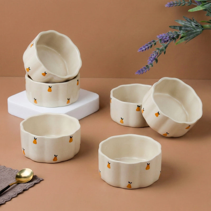 Cream Pear Ceramic Vegetable Bowl Set of 6 (250ML)