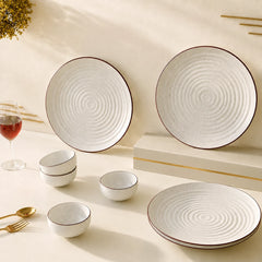Spiral White Ceramic Dinner Set 8 Piece for Family of 4