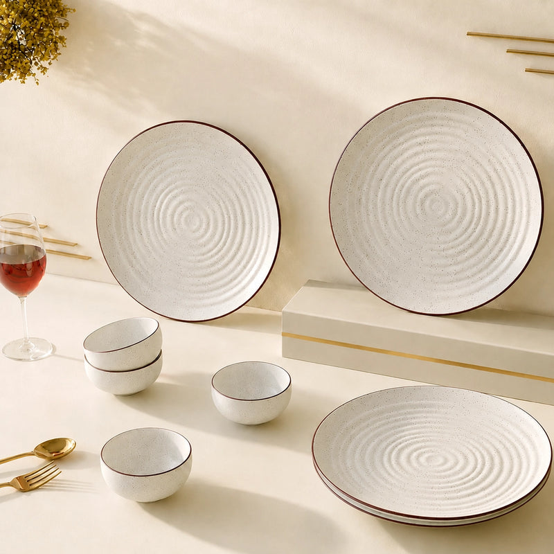 Spiral White Ceramic Dinner Set 8 Piece for Family of 4