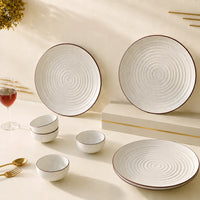 Spiral White Ceramic Dinner Set 8 Piece for Family of 4