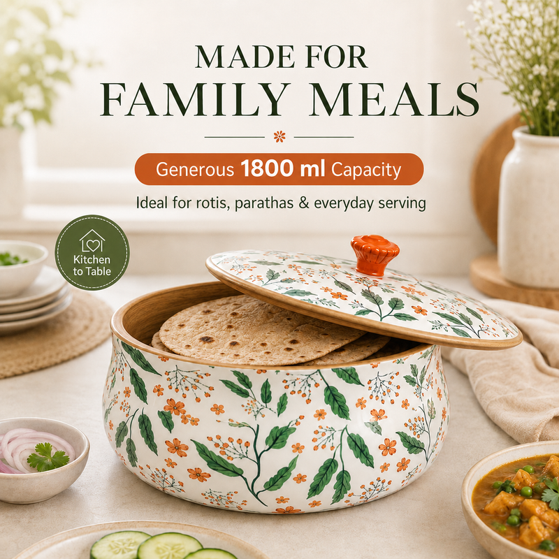 Floriva Mango Wood Roti Casserole with Lid | Handcrafted Chapati Box | 1800ML