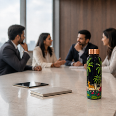 Palm Grove Copper Water Bottle | Pichwai Art Design | 900ml