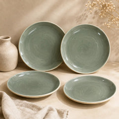 Organic Green Ceramic Quarter Plates - Set of 4