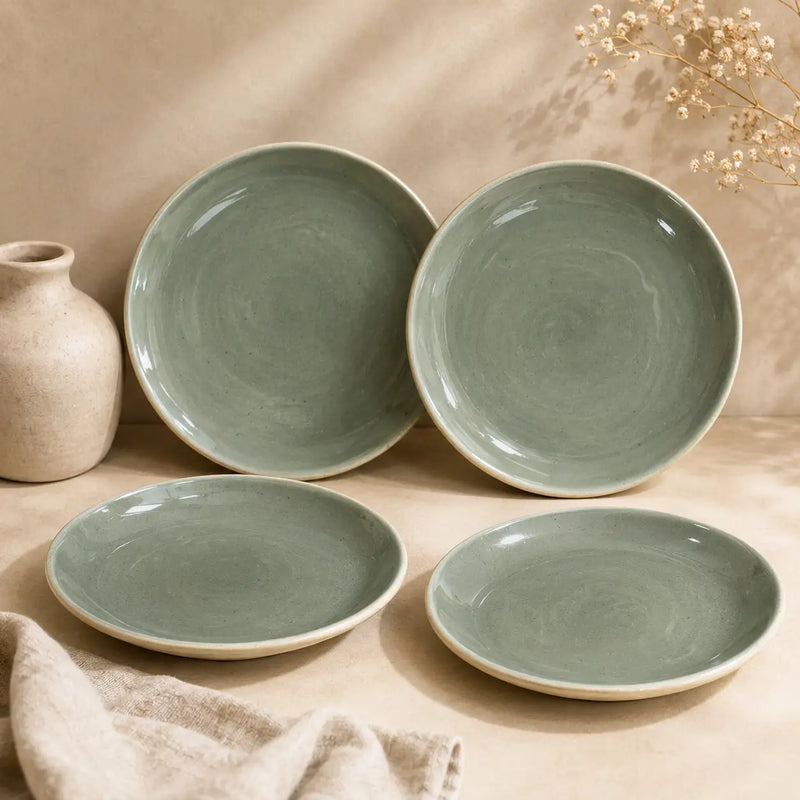Organic Green Ceramic Quarter Plates - Set of 4