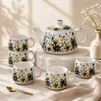 Botanical Meadow Ceramic Tea Set – 1000ML Teapot & 6 Cups