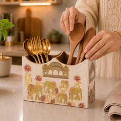 Regal Elephant Wooden 2-Section Cutlery Holder