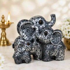 Elegant Antique Silver Elephant Family Sculpture