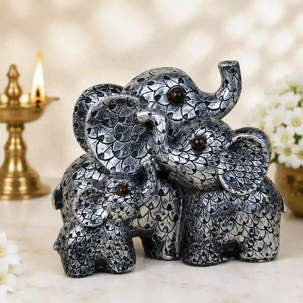 Elegant Antique Silver Elephant Family Sculpture