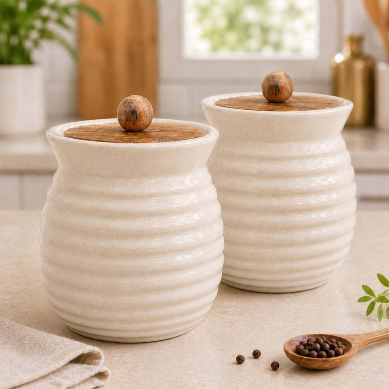 The Earth Store Cream Ring Ceramic Pickle Jar Set of 2 (750ML) – Airtight Kitchen Storage