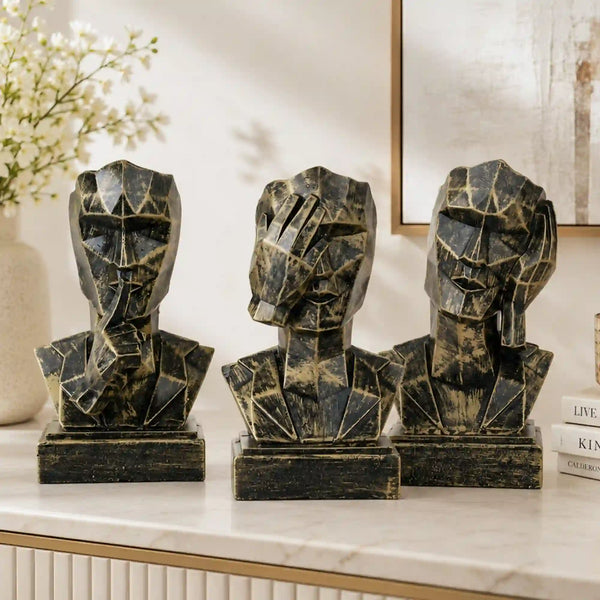 Geometric Mindful Thinker Sculpture Trio