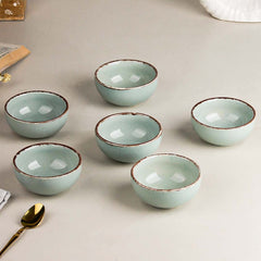 Glossy Mint Marble Ceramic Vegetable Bowl Set of 6