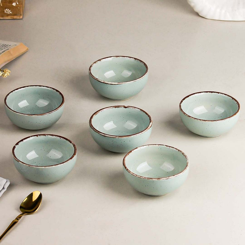 Glossy Mint Marble Ceramic Vegetable Bowl Set of 6