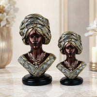 Majestic Bronze & Blue Sculptural Bust Pair (Set of 2)