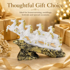 Majestic White & Gold Galloping 7 Horse Sculpture
