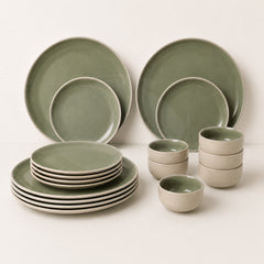Organic Green Ceramic Dinner Set - 18 Pieces for 6