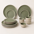 Organic Green Ceramic Dinner Set - 18 Pieces for 6