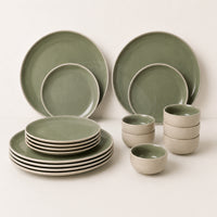 Organic Green Ceramic Dinner Set - 18 Pieces for 6