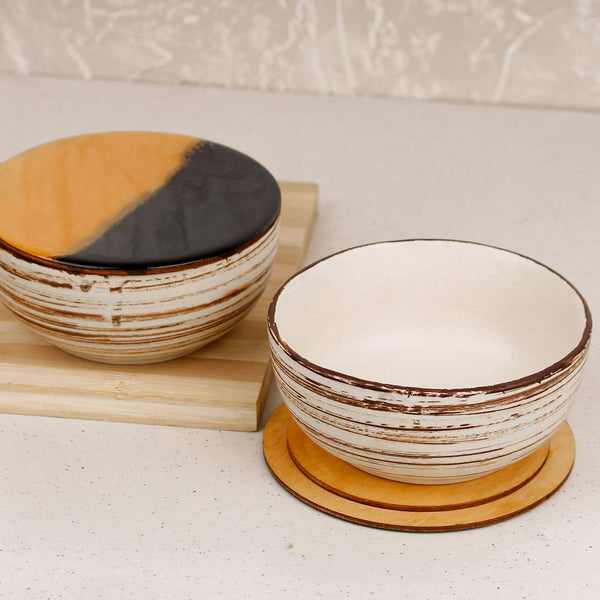 Brown Spiral Marble Ceramic Bowl Set of 2 – 500ML