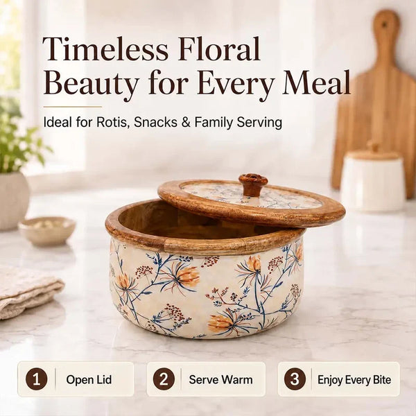 Floriva Mango Wood Roti Casserole with Flat Lid | 1600ML