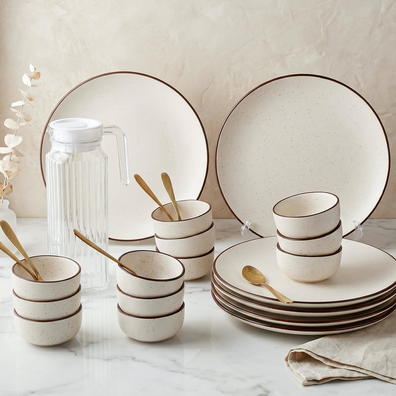 Creme Ceramic Dinner Set - 21 Piece Dining & Serving Set