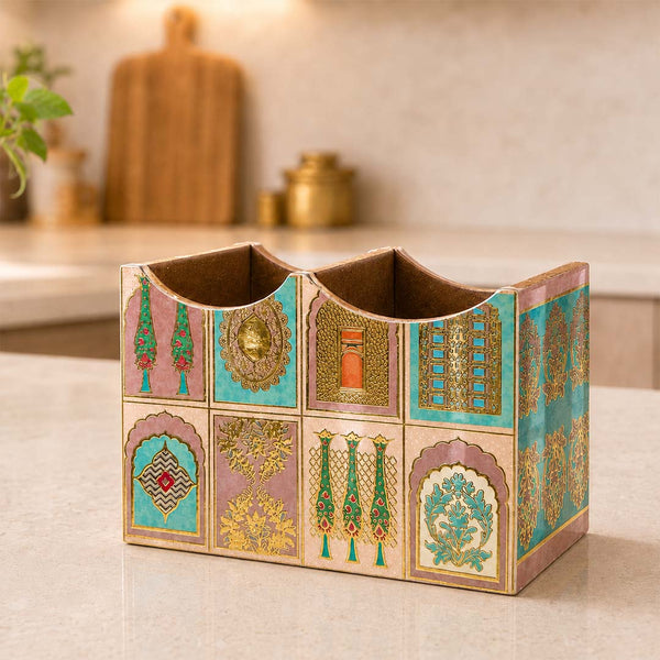 Mughal Heritage Wooden 2-Section Cutlery Holder