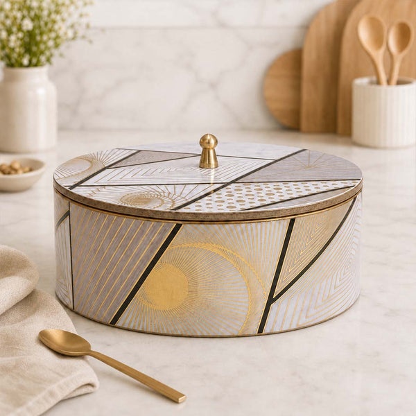 Geometric Elegance Wooden Casserole with Lid - 1800 ml