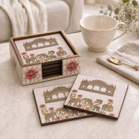 Regal Elephant Wooden Coaster Set of 6 with Holder