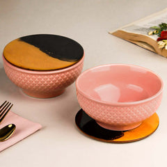 Pink Star Ceramic Bowl Set of 2 – 580ML with Lid