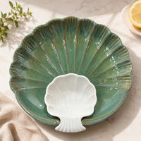 Green Sea Shell Ceramic Platter – Microwave & Dishwasher Safe Serving Platter Ceramic