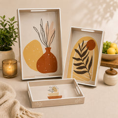 Ivory Amber Botanica Wooden Serving Tray Set of 3