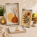 Ivory Amber Botanica Wooden Serving Tray Set of 3