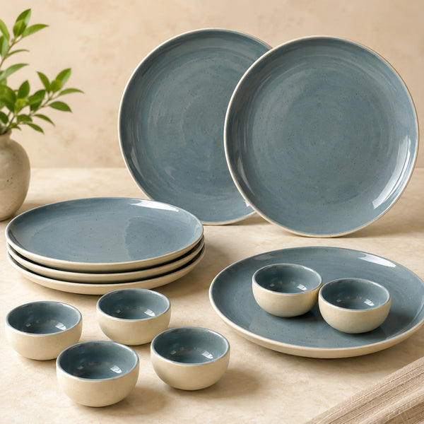 Organic Green Ceramic Quarter Plates - Set of 4