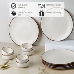 Creme Matte Ceramic Dinner Set 12 Piece for Family of 6