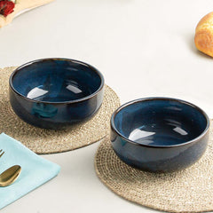 Galaxy Blue Ceramic Snack Bowl Set of 2, 500 ML