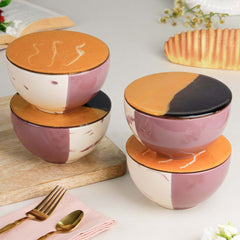 Magenta Italian Ceramic Bowl Set of 4 – 580ML with Lid