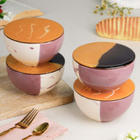 Magenta Italian Ceramic Bowl Set of 4 – 580ML with Lid