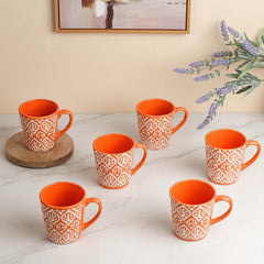 Orange Leaf Ceramic Coffee Mug Set of 6