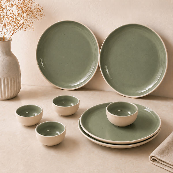 Organic Green Ceramic Dinnerware Set - 8 Pieces