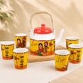Traditional Punjabi Ceramic Tea Set – “Jitthe Tea Utthe Me” Kettle with 6 Tea Glasses
