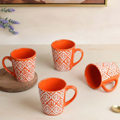 Orange Leaf Ceramic Coffee Mug Set of 4