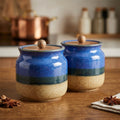 Rustic Blue Ceramic Jar Set of 2 (800ML) kitchen storage containers