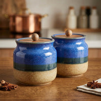 Rustic Blue Ceramic Jar Set of 2 (800ML) kitchen storage containers
