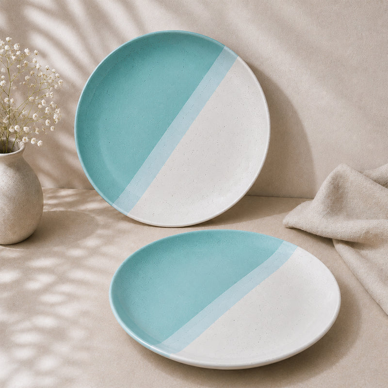 Tritone Green Matte Ceramic Set of 2 Dinner Plates