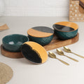 Teal Diamond Ceramic Bowl Serving Set 3 Bowls, 1 Tray, 3 Spoon and 3 Coaster