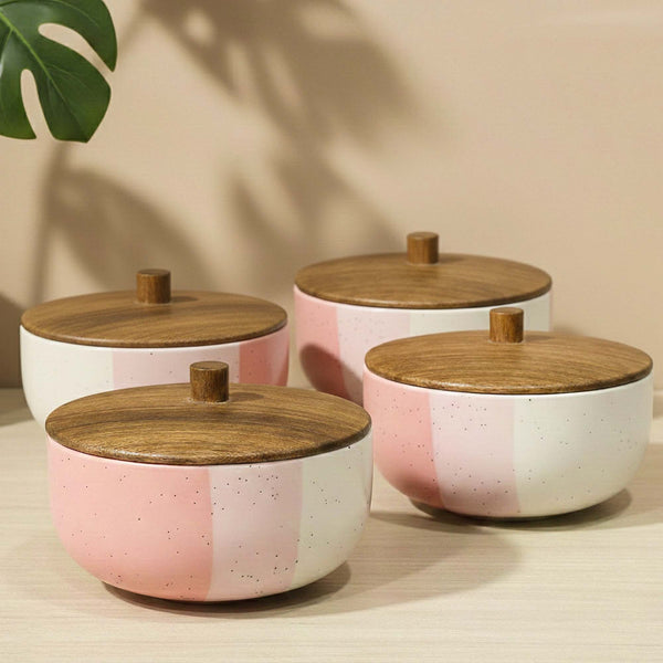 Tritone Pink Matte Ceramic Mixing Bowl Set of 4 – 500ML
