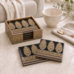 Royal Heritage Wooden Coaster Set of 6 with Holder