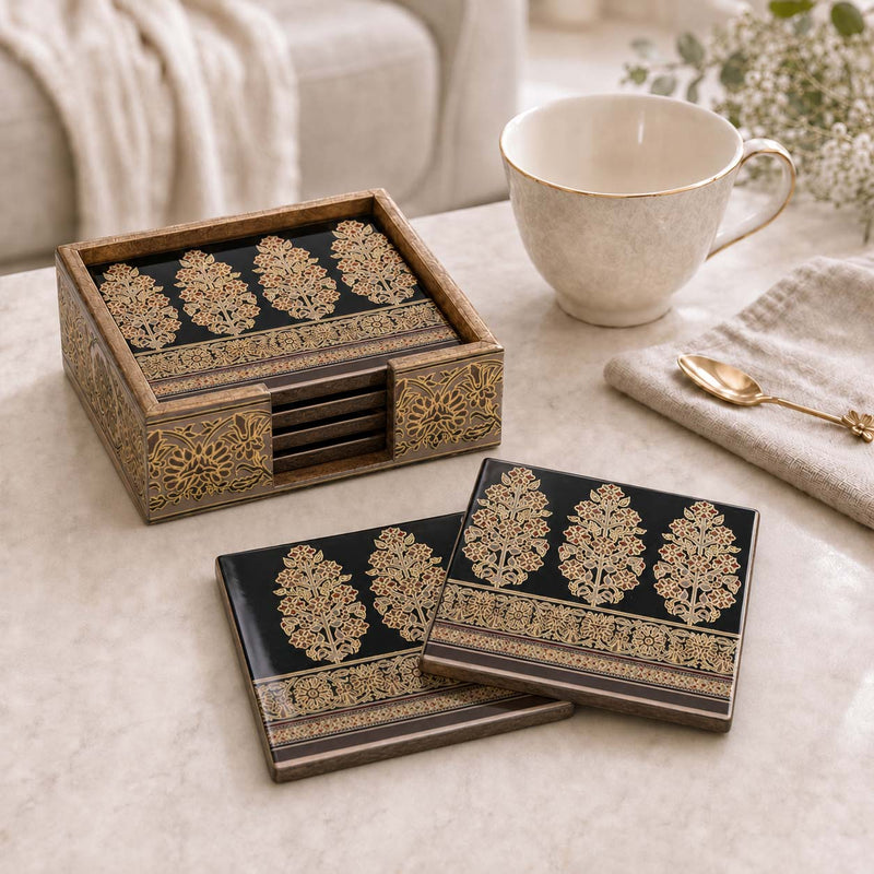 Royal Heritage Wooden Coaster Set of 6 with Holder