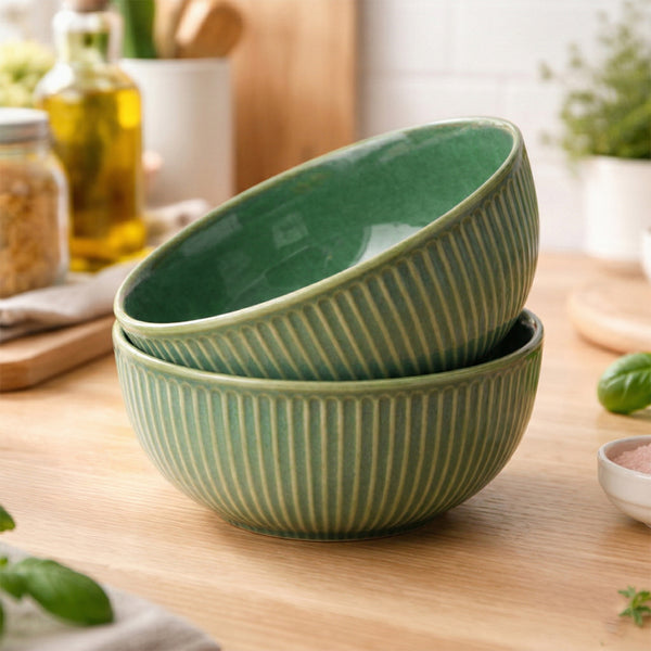Glam Green Ceramic Serving Bowl Set of 2