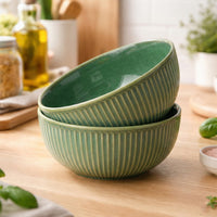 Glam Green Ceramic Serving Bowl Set of 2